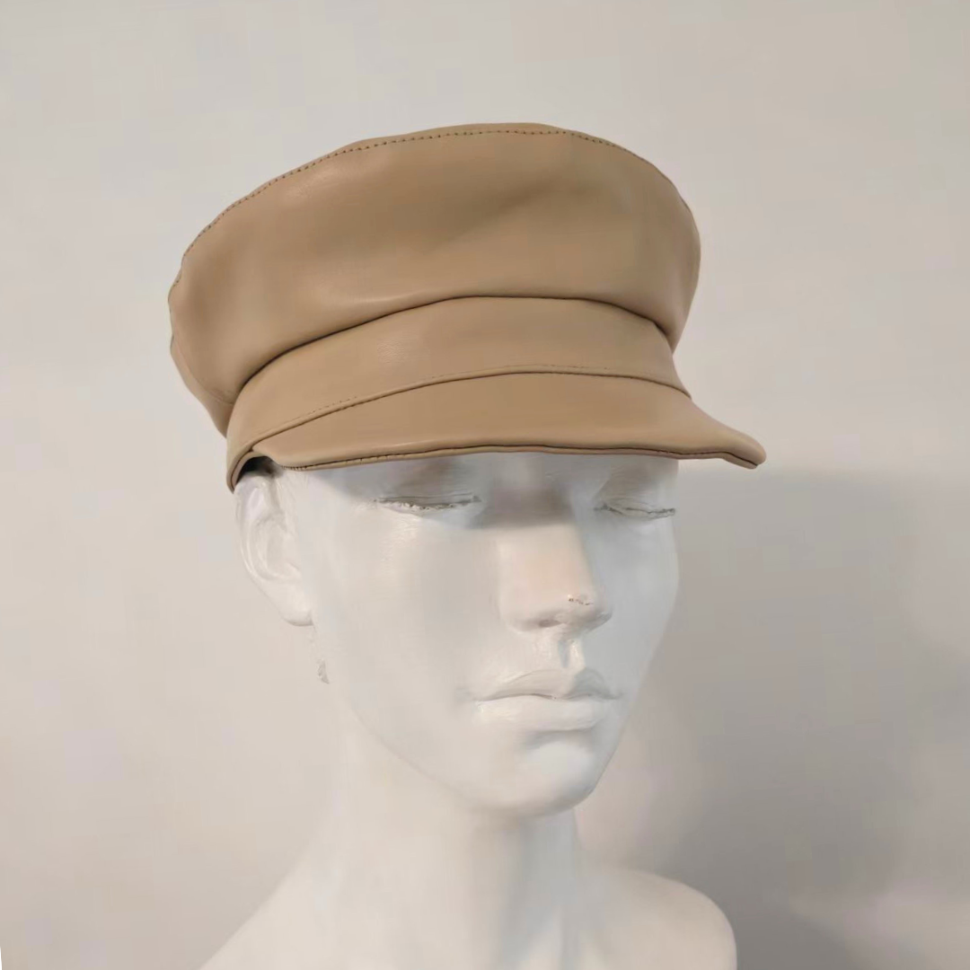 Camille Leather Baker Boy Cap