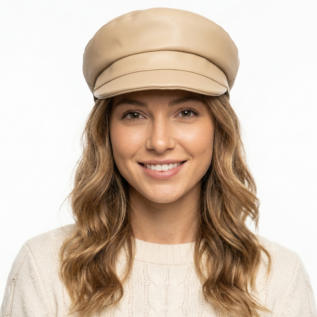 Camille Leather Baker Boy Cap