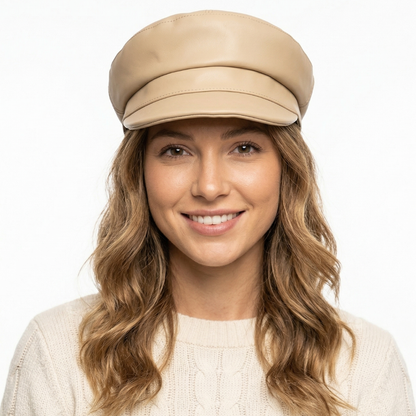 Camille Leather Baker Boy Cap