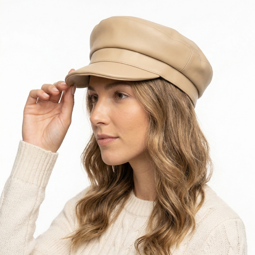 Camille Leather Baker Boy Cap